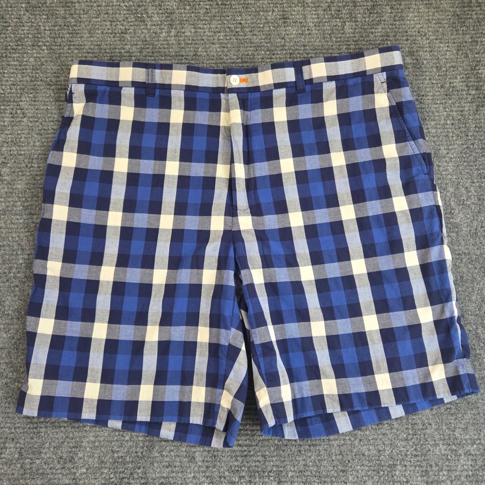 J.McLaughlin Mens Blue White Buffalo Check Plaid Cotton Shorts Size 40 9" Inseam